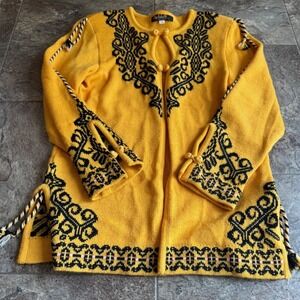 Apleks Wool Knit Cardigan Jacket Geometric Embroidery Bell Sleeves Tassel Size S